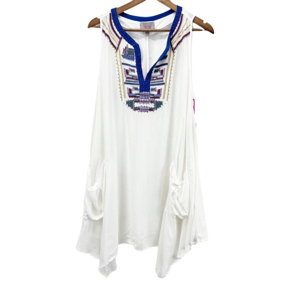 For Cynthia Swimsuit Cover Up Womens Medium Embroidered Shark‎ Bite White Beachy